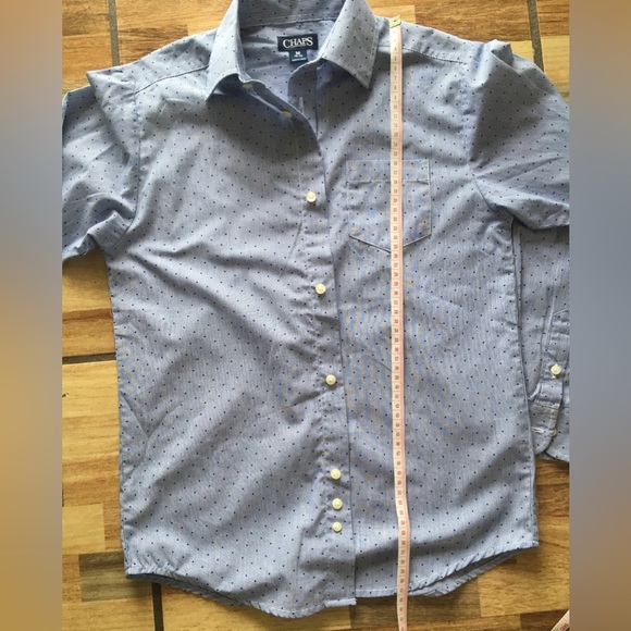Blue Chaps Cotton  Long Sleeve Button Down small lines and dots - Picture 8 of 9